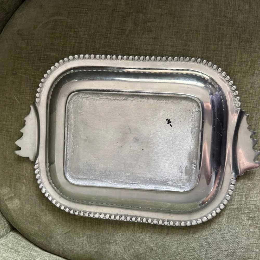 Pewter Christmas Tree Serving Tray 16 x 11 Silver Heavy Holiday Serving Platter